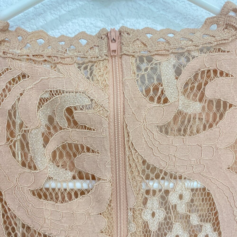 Peach Lace Puff Sleeve Blouse Boho Chic Floral Top Nude Size M - Picture 6 of 7
